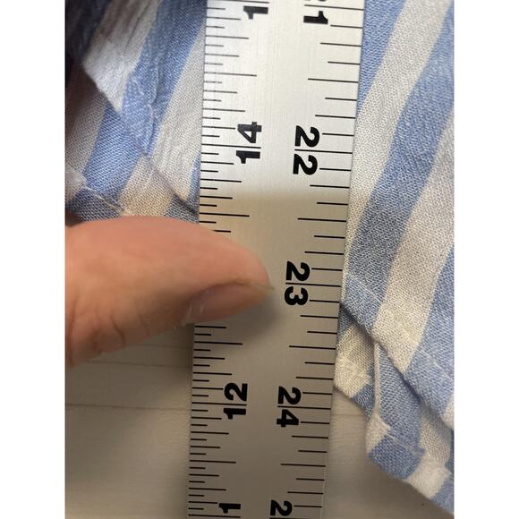 Old Navy Shirt Womens Small Blue White Striped Smocked Short Sleeve Rayon Boho - Picture 4 of 9